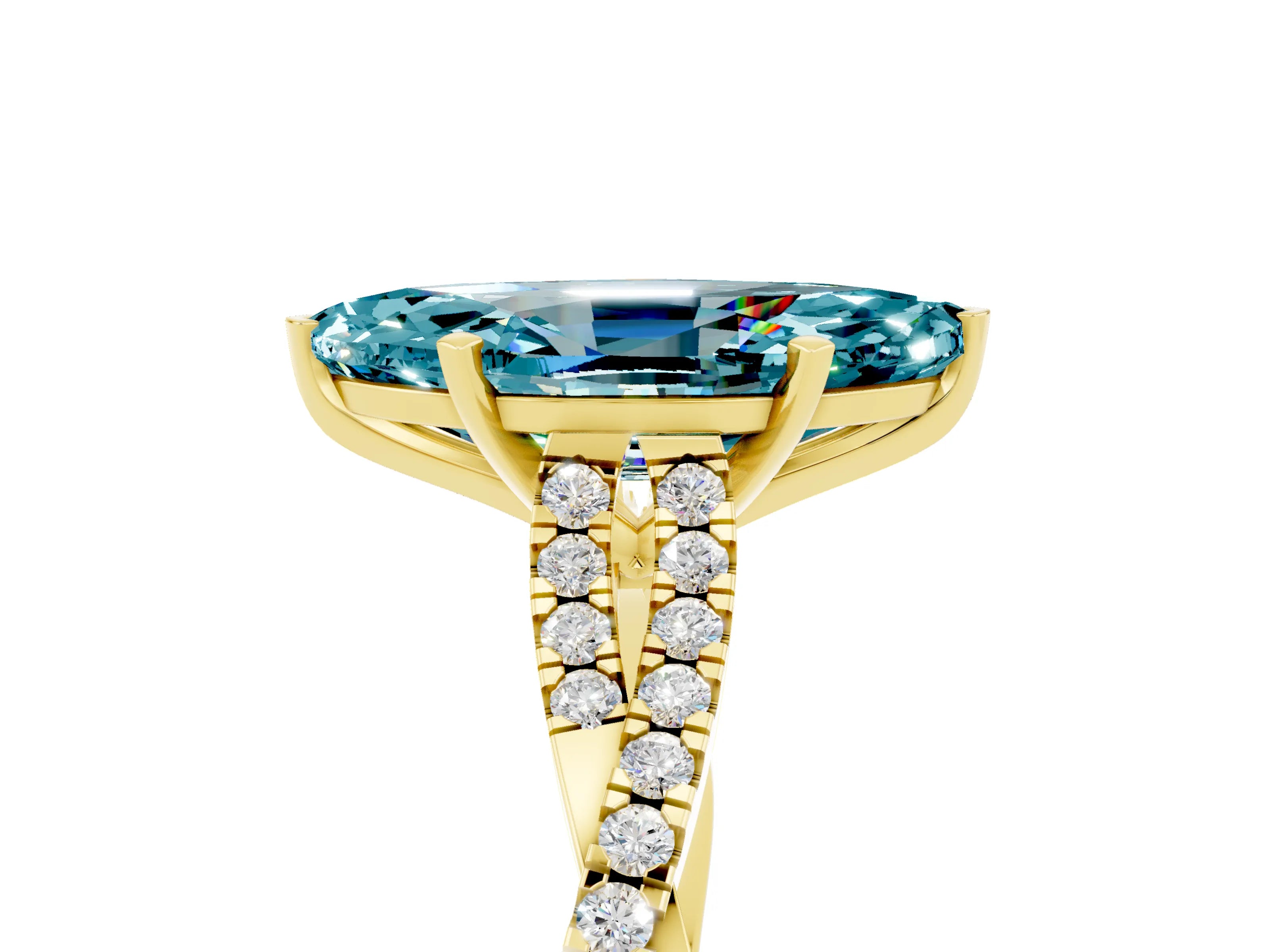 Yellow gold Marquise Cut Blue Topaz Solitaire Engagement Ring with Twisted Pavé Band and Four-Prong Setting_5