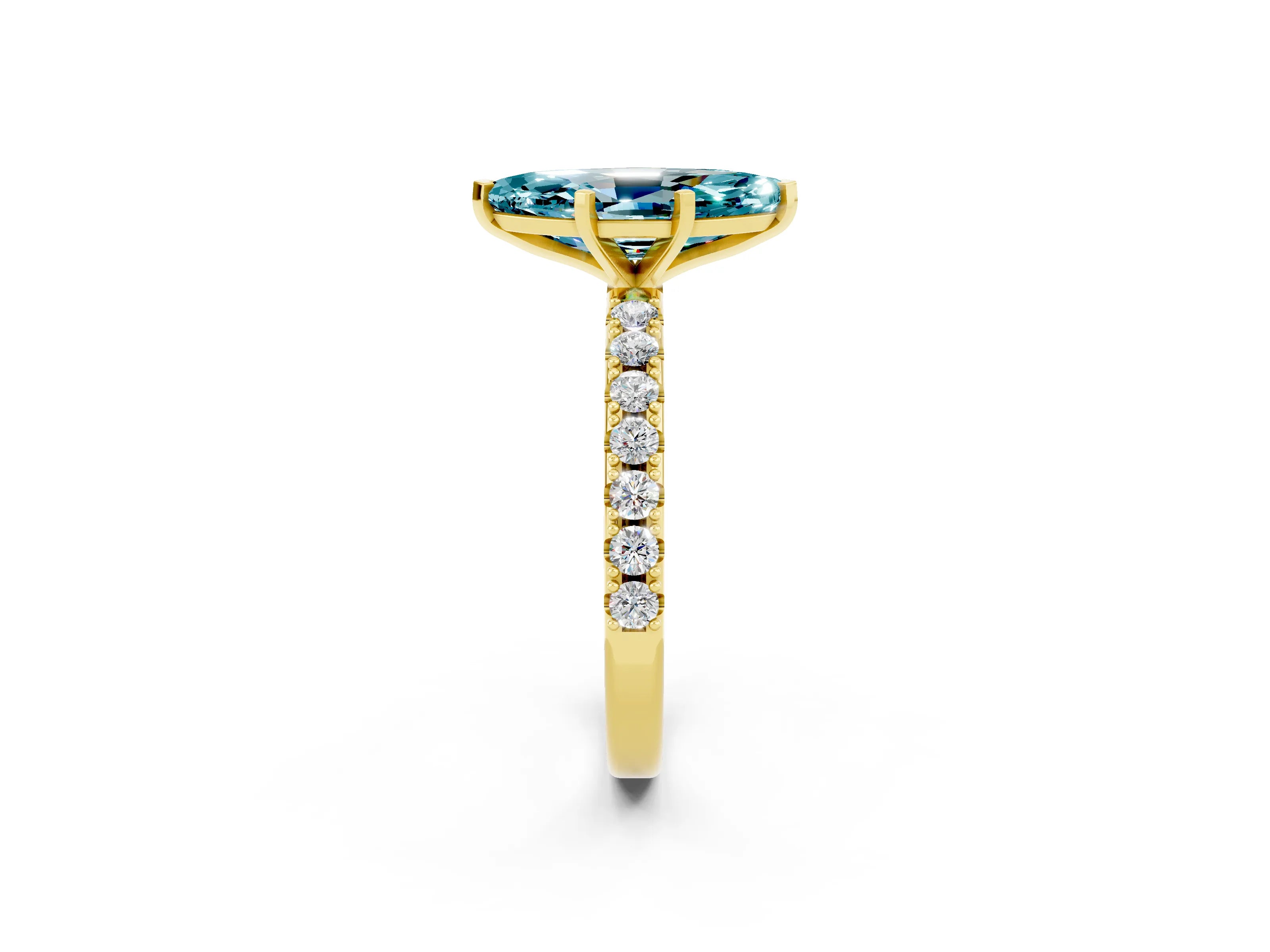 Yellow gold Marquise Cut Blue Topaz Solitaire Pavé Band with Four-Prong Setting_2
