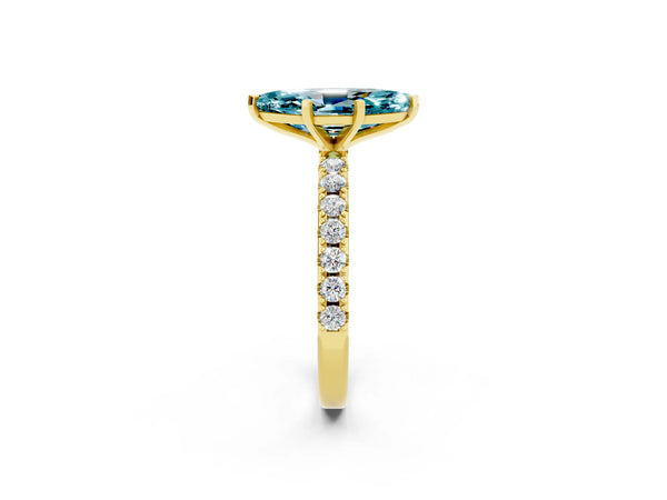 Yellow gold Marquise Cut Blue Topaz Solitaire Pavé Band with Four-Prong Setting