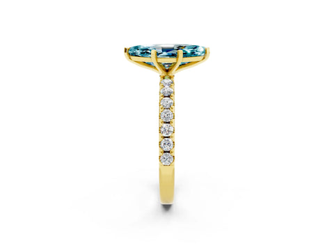 Yellow gold Marquise Cut Blue Topaz Solitaire Pavé Band with Four-Prong Setting_2