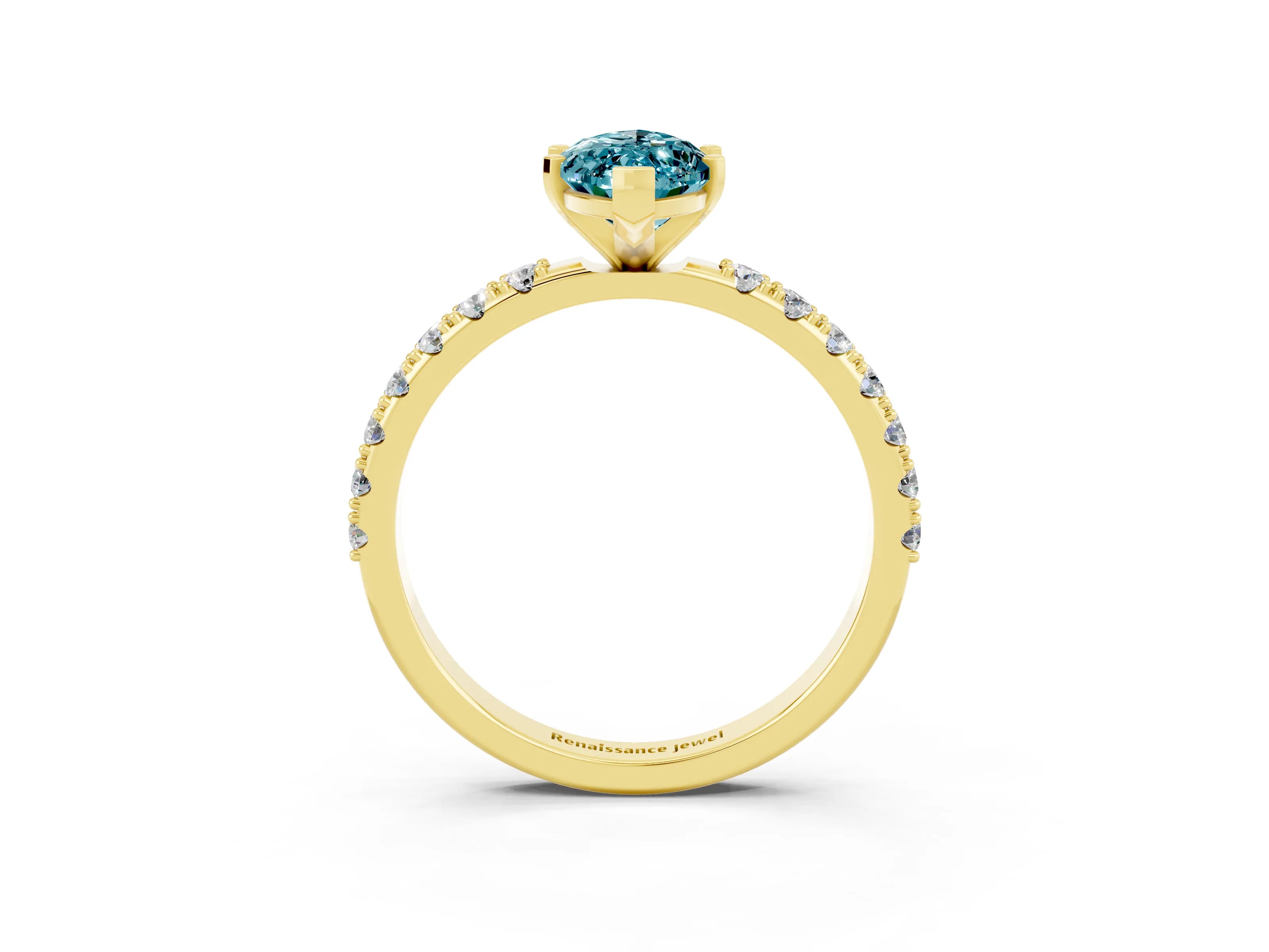 Yellow gold Marquise Cut Blue Topaz Solitaire Pavé Band with Four-Prong Setting_3