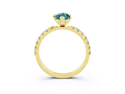 Yellow gold Marquise Cut Blue Topaz Solitaire Pavé Band with Four-Prong Setting_3