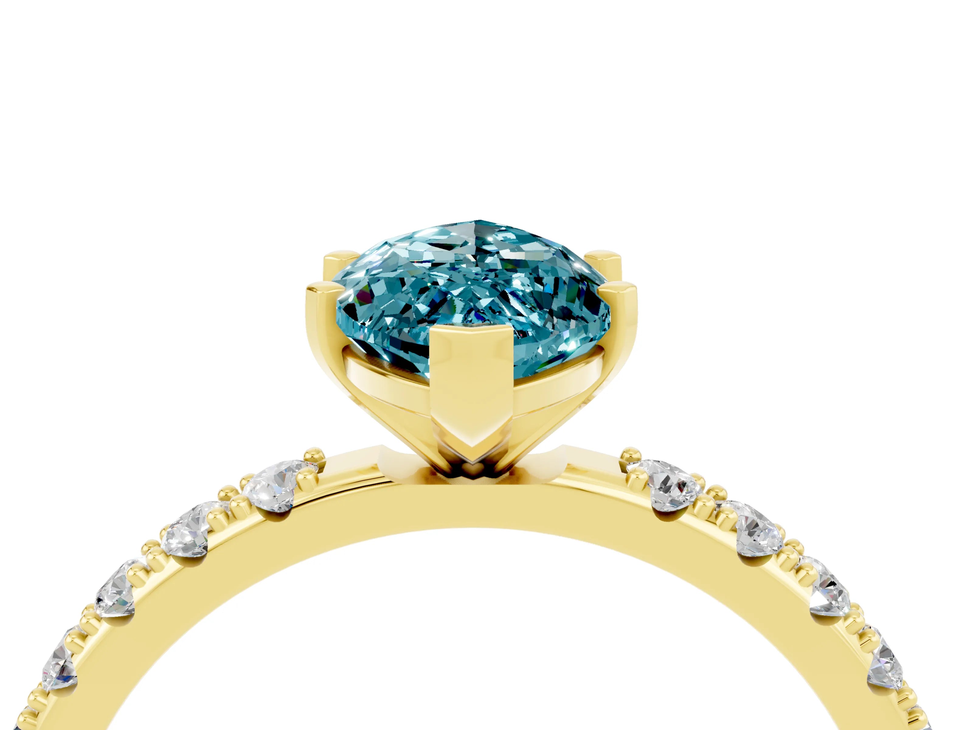 Yellow gold Marquise Cut Blue Topaz Solitaire Pavé Band with Four-Prong Setting_4