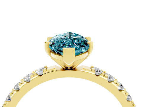 Yellow gold Marquise Cut Blue Topaz Solitaire Pavé Band with Four-Prong Setting_4