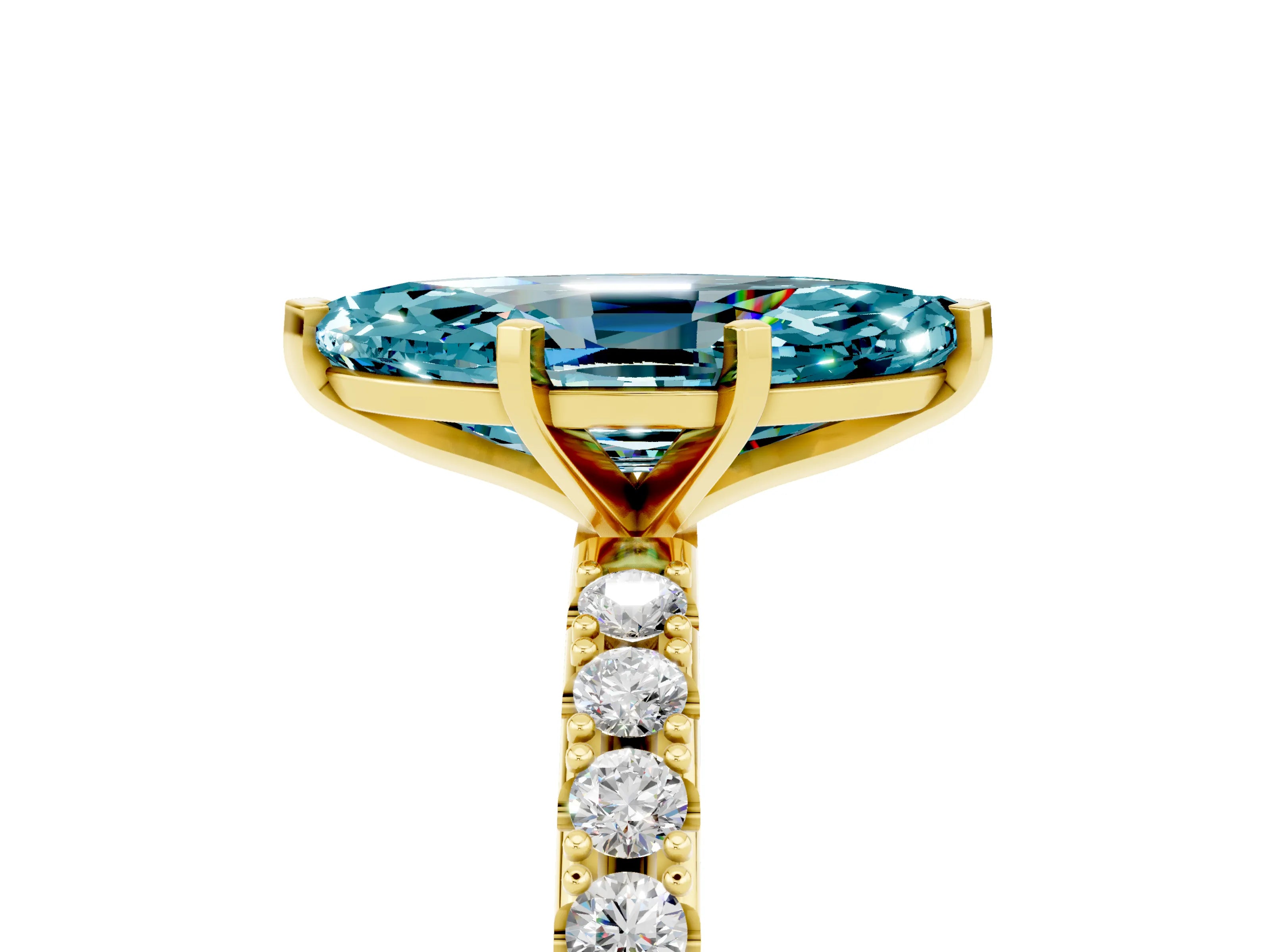 Yellow gold Marquise Cut Blue Topaz Solitaire Pavé Band with Four-Prong Setting_5