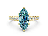 Yellow gold Marquise Cut Blue Topaz Solitaire Pavé Engagement Ring with Round Band and Prong Setting_66
