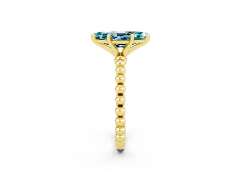 Yellow gold Marquise Cut Blue Topaz Solitaire Ring with Beaded Band and Prong Setting_2