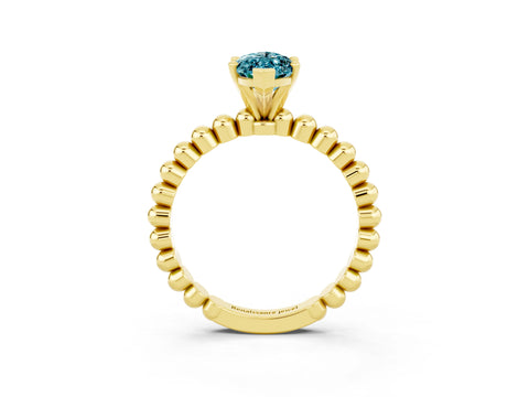 Yellow gold Marquise Cut Blue Topaz Solitaire Ring with Beaded Band and Prong Setting_3