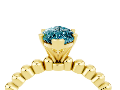 Yellow gold Marquise Cut Blue Topaz Solitaire Ring with Beaded Band and Prong Setting_4