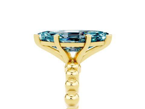 Yellow gold Marquise Cut Blue Topaz Solitaire Ring with Beaded Band and Prong Setting_5