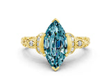 Yellow gold Marquise Cut Blue Topaz Solitaire Ring with Filigree Band and Four-Prong Setting_24