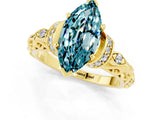 Yellow gold Marquise Cut Blue Topaz Solitaire Ring with Filigree Band and Four-Prong Setting_25