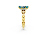 Yellow gold Marquise Cut Blue Topaz Solitaire Ring with Filigree Band and Four-Prong Setting_26