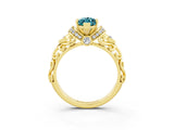 Yellow gold Marquise Cut Blue Topaz Solitaire Ring with Filigree Band and Four-Prong Setting_27