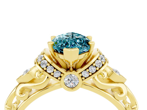 Yellow gold Marquise Cut Blue Topaz Solitaire Ring with Filigree Band and Four-Prong Setting_28