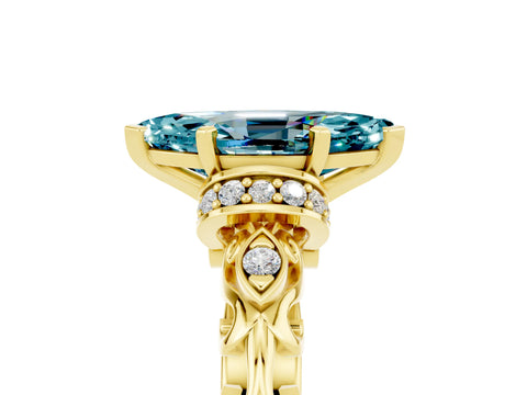 Yellow gold Marquise Cut Blue Topaz Solitaire Ring with Filigree Band and Four-Prong Setting_29