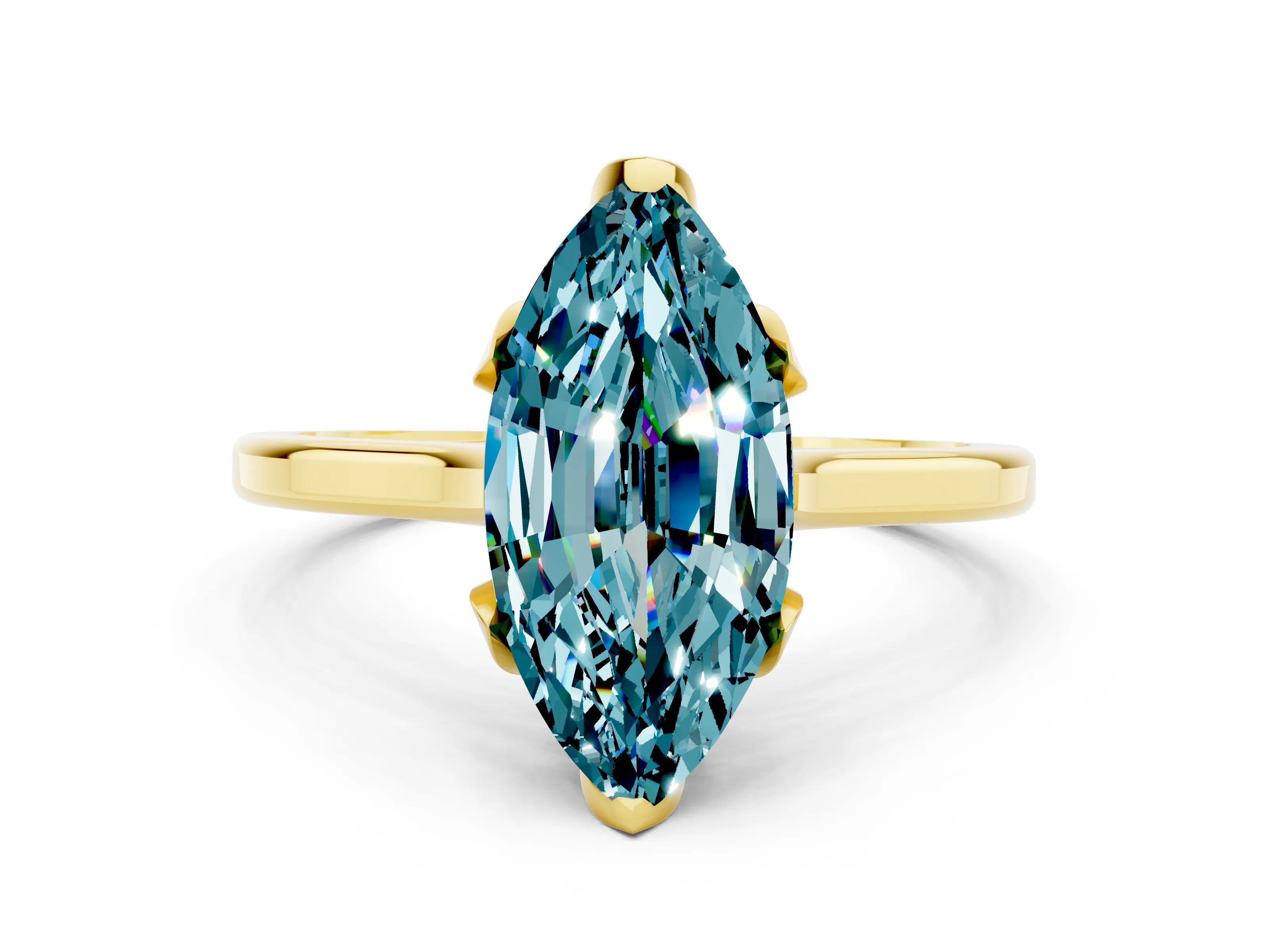 Yellow gold Marquise Cut Blue Topaz Solitaire Ring with Flower Prong Setting and Classic Band_12