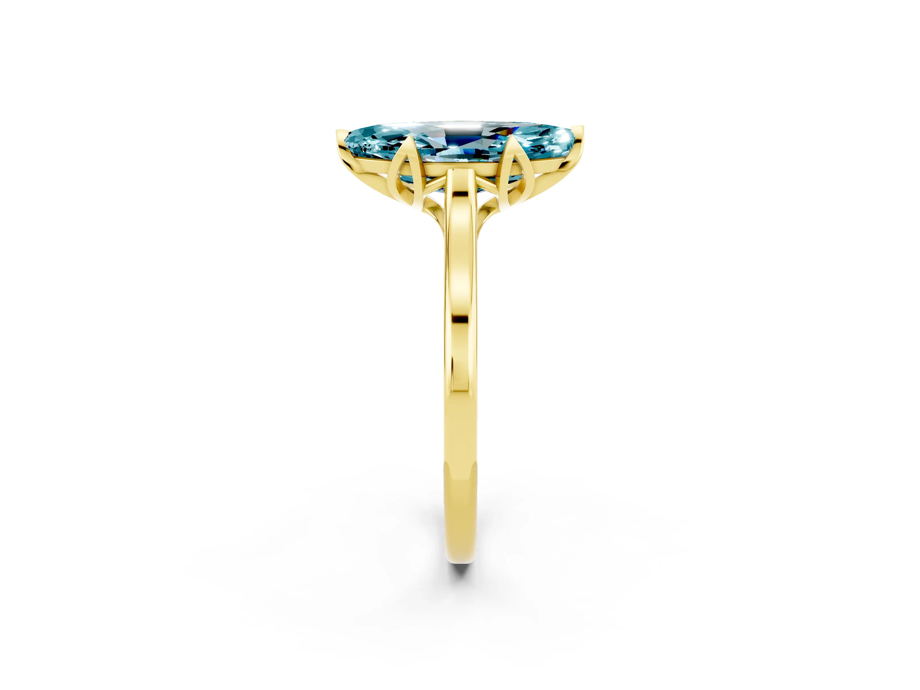 Yellow gold Marquise Cut Blue Topaz Solitaire Ring with Flower Prong Setting and Classic Band_14