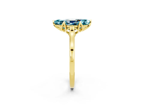 Yellow gold Marquise Cut Blue Topaz Solitaire Ring with Flower Prong Setting and Classic Band_14