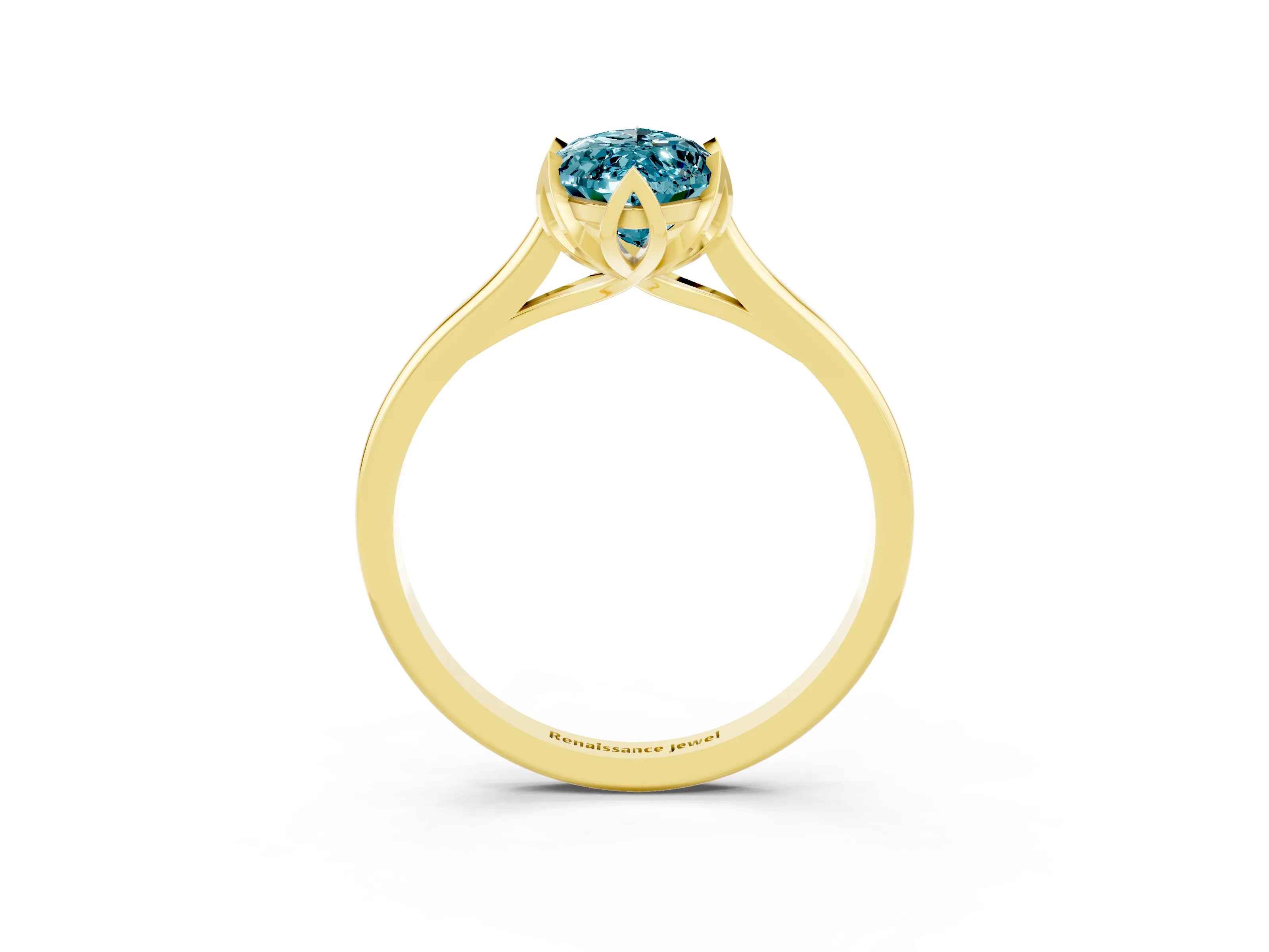 Yellow gold Marquise Cut Blue Topaz Solitaire Ring with Flower Prong Setting and Classic Band_15