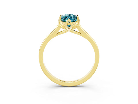 Yellow gold Marquise Cut Blue Topaz Solitaire Ring with Flower Prong Setting and Classic Band_15
