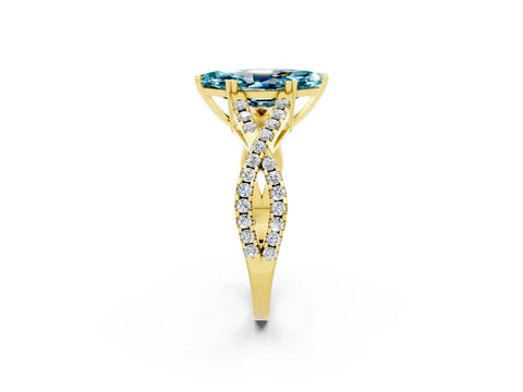 Yellow gold Marquise Cut Blue Topaz Solitaire Ring with Four-Prong Setting and Twisted Pavé Band_2