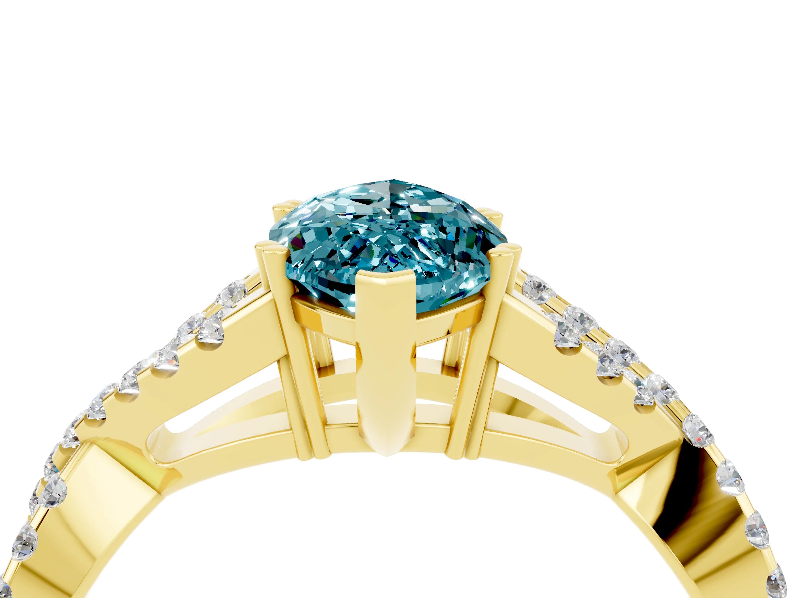 Yellow gold Marquise Cut Blue Topaz Solitaire Ring with Four-Prong Setting and Twisted Pavé Band_4