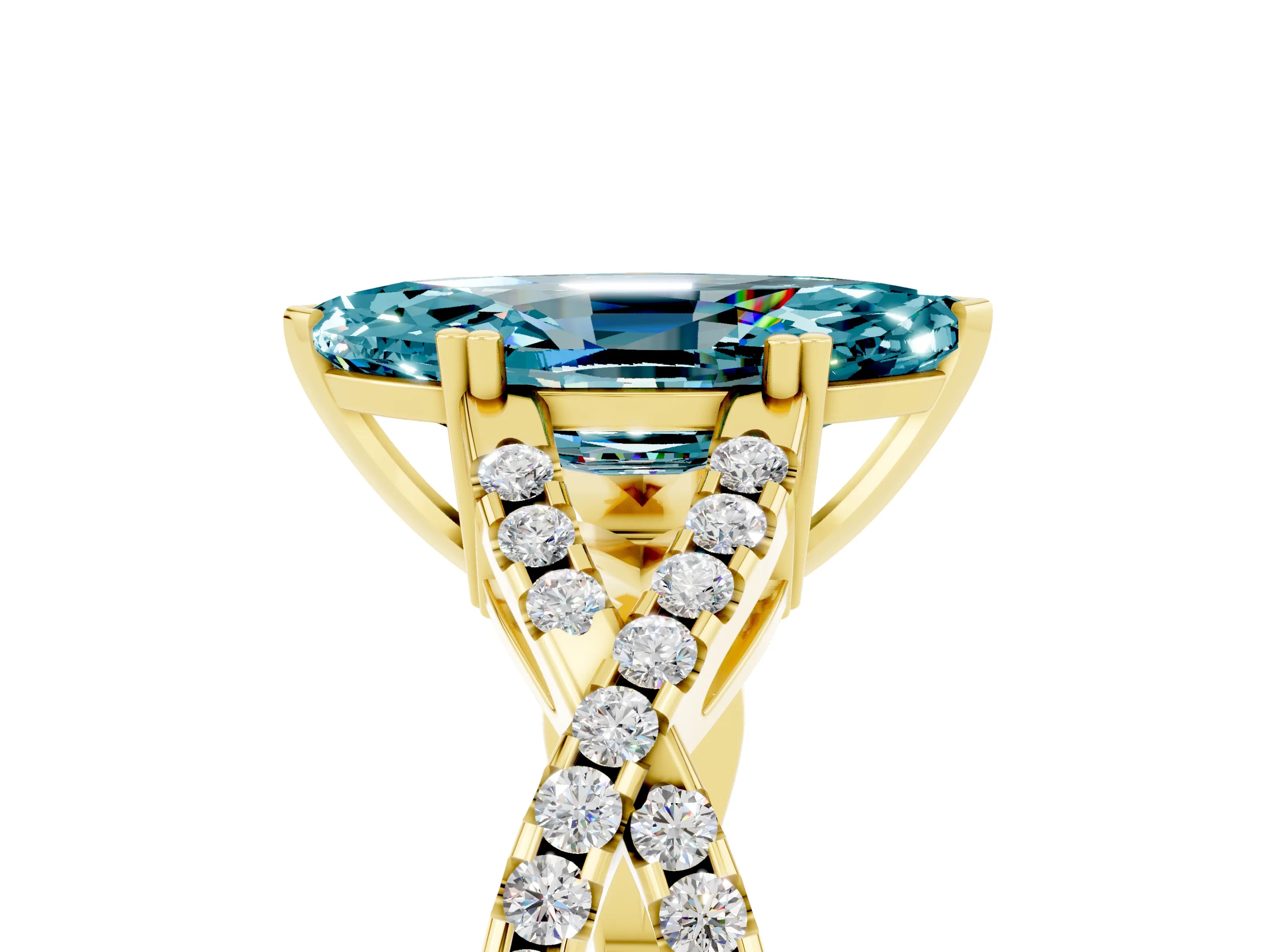 Yellow gold Marquise Cut Blue Topaz Solitaire Ring with Four-Prong Setting and Twisted Pavé Band_5