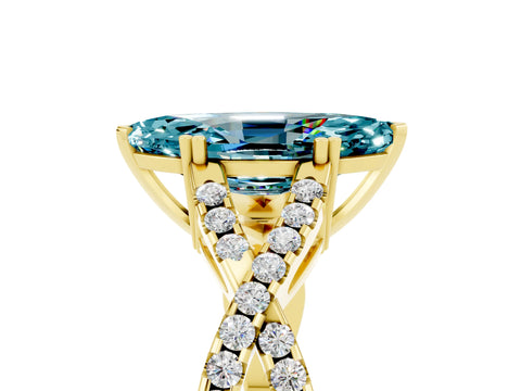 Yellow gold Marquise Cut Blue Topaz Solitaire Ring with Four-Prong Setting and Twisted Pavé Band_5