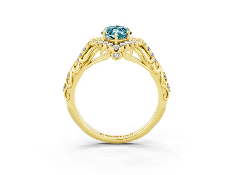 Yellow gold Marquise Cut Blue Topaz Solitaire Ring with Hidden Halo and Pavé Band_15