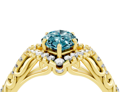 Yellow gold Marquise Cut Blue Topaz Solitaire Ring with Hidden Halo and Pavé Band_16