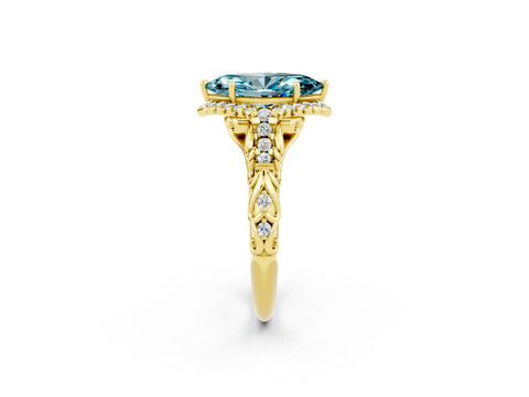 Yellow gold Marquise Cut Blue Topaz Solitaire Ring with Hidden Halo and Pavé Band_21