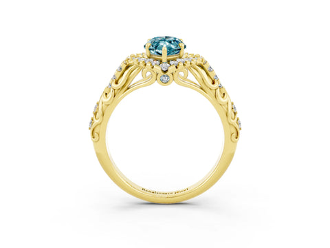Yellow gold Marquise Cut Blue Topaz Solitaire Ring with Hidden Halo and Pavé Band_22