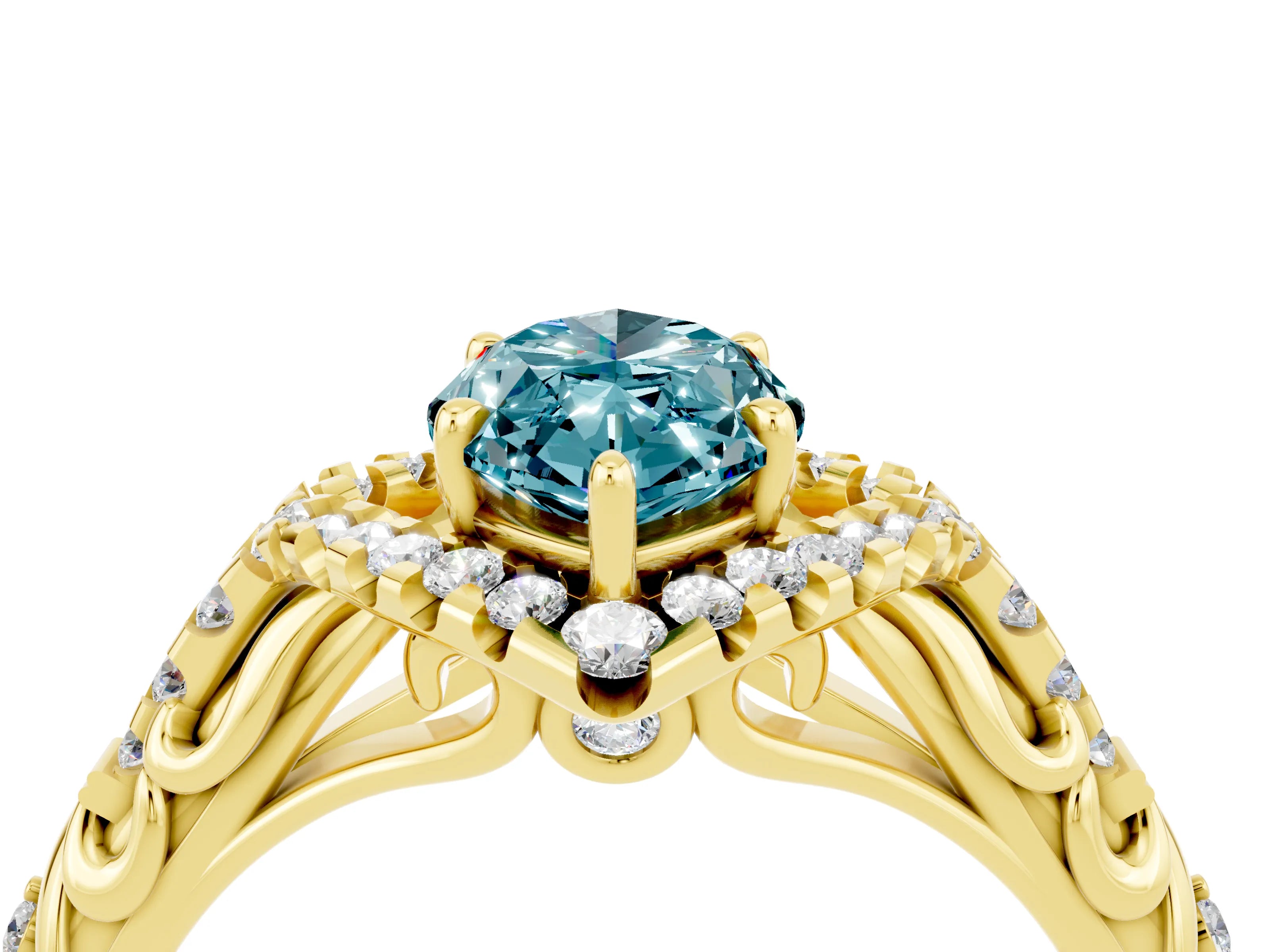 Yellow gold Marquise Cut Blue Topaz Solitaire Ring with Hidden Halo and Pavé Band_23