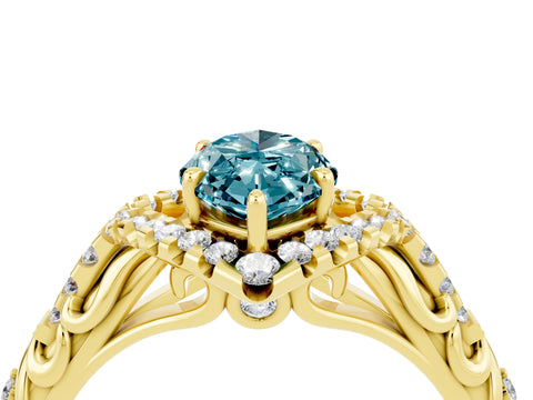 Yellow gold Marquise Cut Blue Topaz Solitaire Ring with Hidden Halo and Pavé Band_23