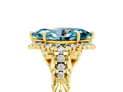 Yellow gold Marquise Cut Blue Topaz Solitaire Ring with Hidden Halo and Pavé Band_24