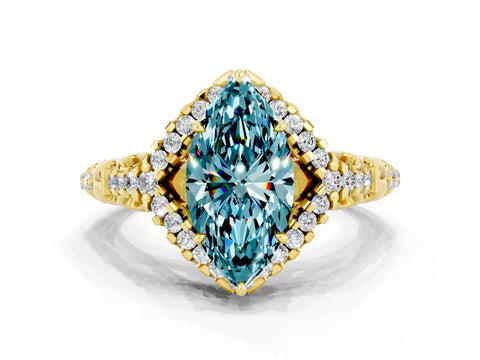 Yellow gold Marquise Cut Blue Topaz Solitaire Ring with Hidden Halo and Pavé Band_33
