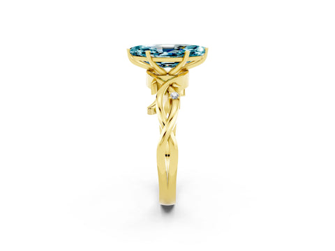 Yellow gold Marquise Cut Blue Topaz Solitaire Ring with Milgrain Pavé Band and Four-Prong Setting_14