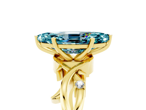 Yellow gold Marquise Cut Blue Topaz Solitaire Ring with Milgrain Pavé Band and Four-Prong Setting_17
