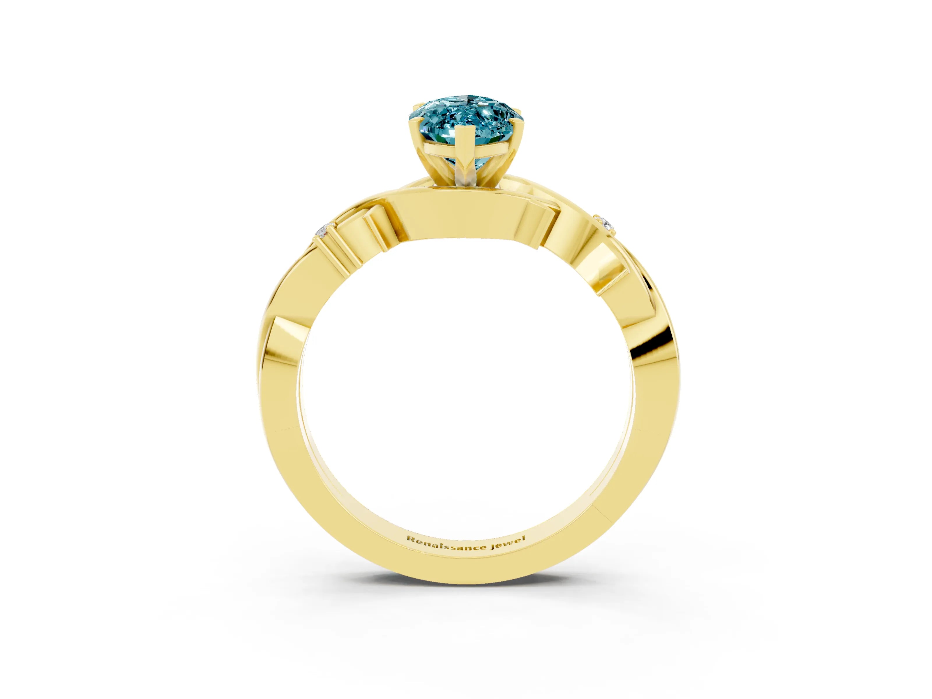 Yellow gold Marquise Cut Blue Topaz Solitaire Ring with Milgrain Pavé Band and Four-Prong Setting_21