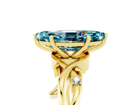 Yellow gold Marquise Cut Blue Topaz Solitaire Ring with Milgrain Pavé Band and Four-Prong Setting_23