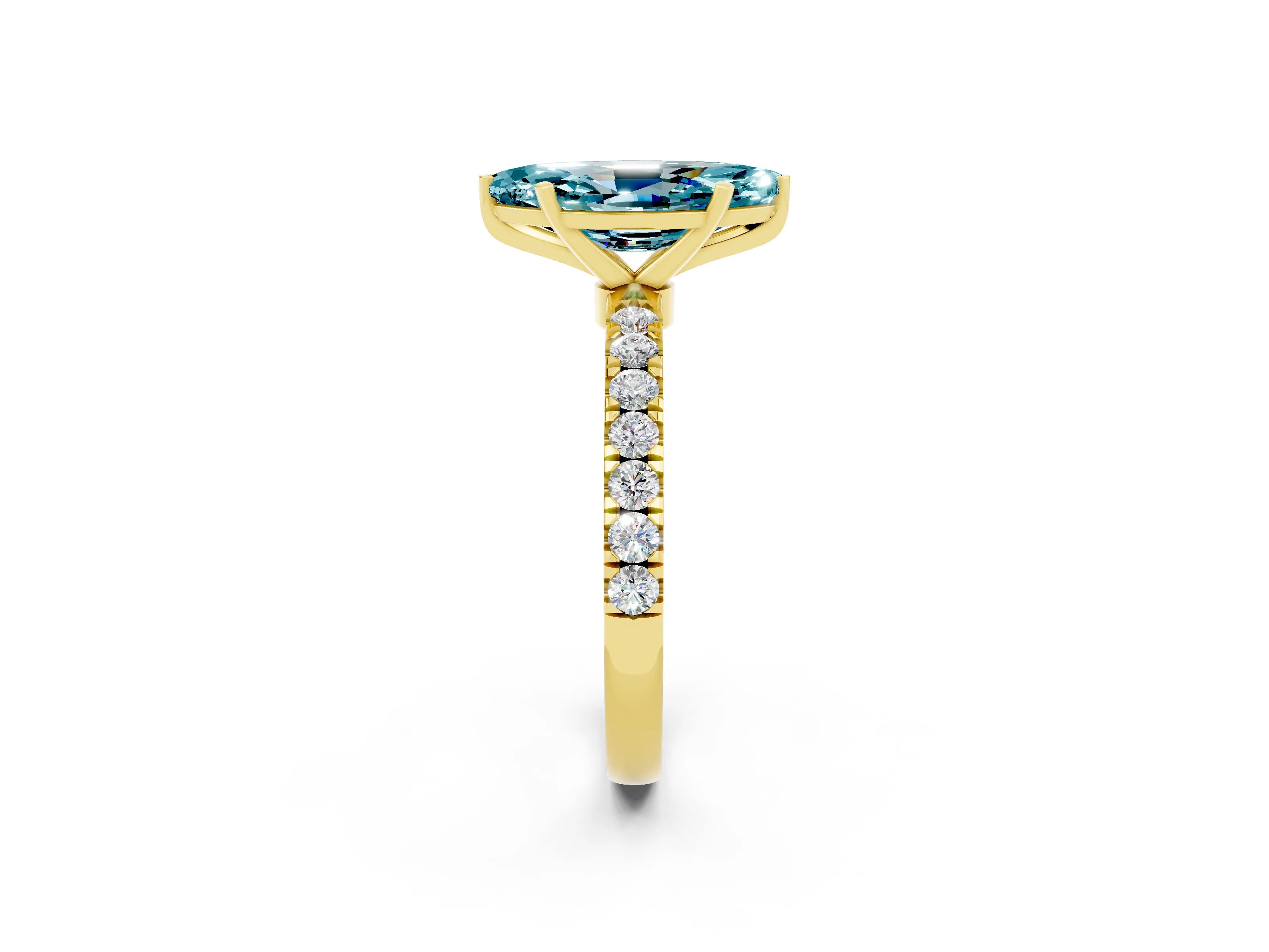 Yellow gold Marquise Cut Blue Topaz Solitaire Ring with Pavé Accents and Four-Prong Setting_2