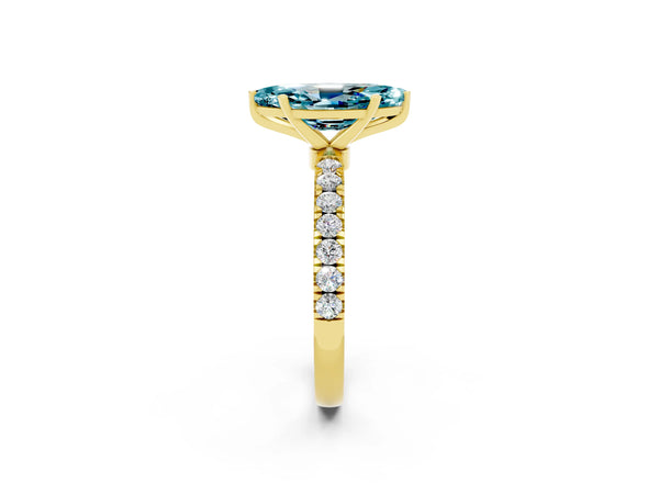 Yellow gold Marquise Cut Blue Topaz Solitaire Ring with Pavé Accents and Four-Prong Setting