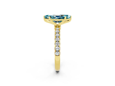 Yellow gold Marquise Cut Blue Topaz Solitaire Ring with Pavé Accents and Four-Prong Setting_2
