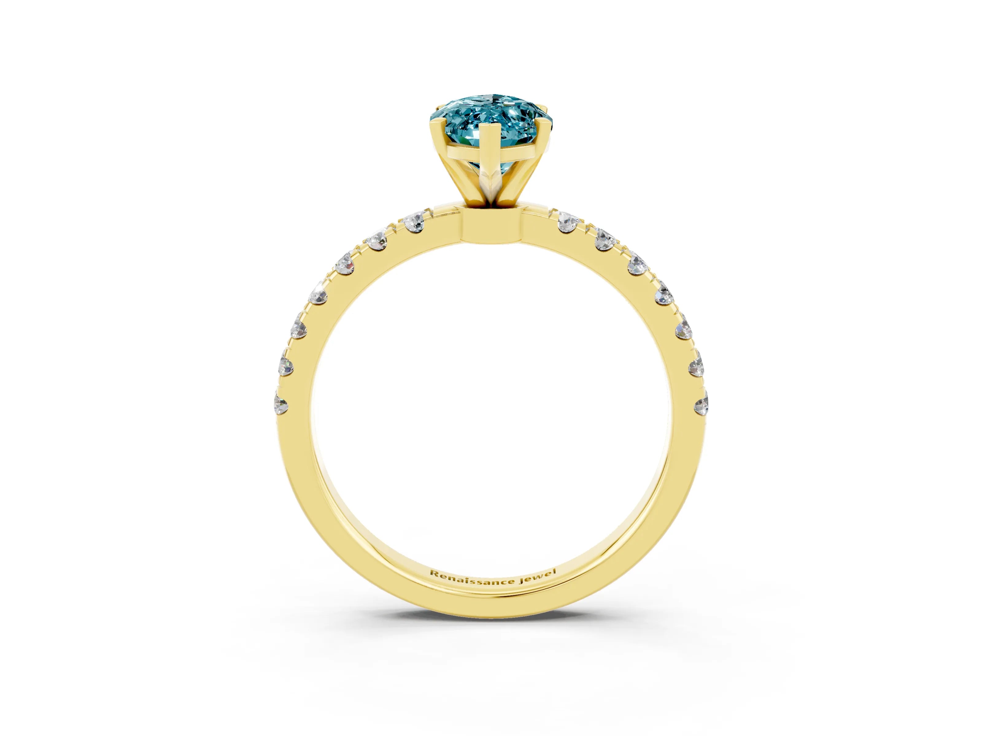 Yellow gold Marquise Cut Blue Topaz Solitaire Ring with Pavé Accents and Four-Prong Setting_3