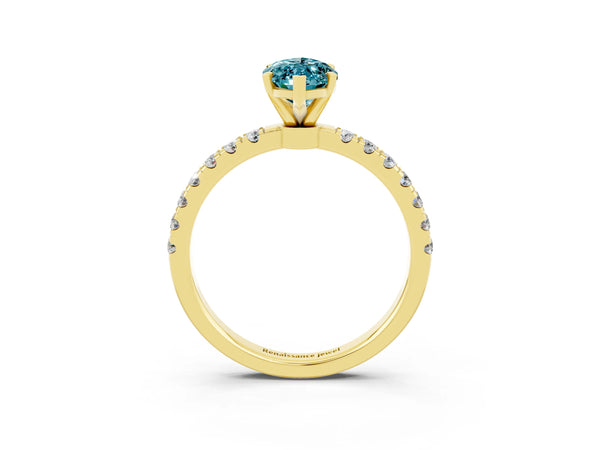 Yellow gold Marquise Cut Blue Topaz Solitaire Ring with Pavé Accents and Four-Prong Setting