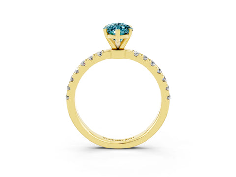 Yellow gold Marquise Cut Blue Topaz Solitaire Ring with Pavé Accents and Four-Prong Setting_3