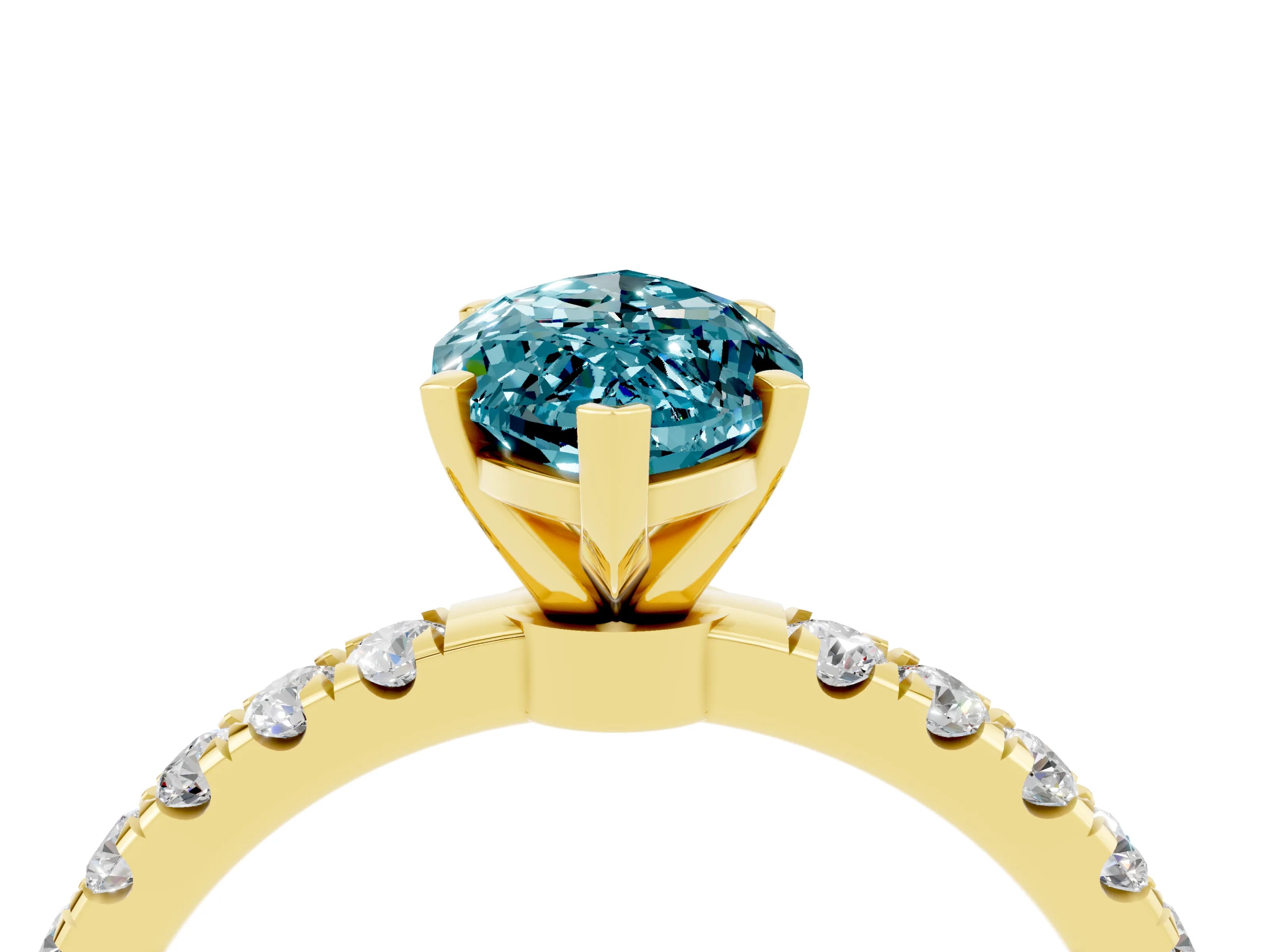 Yellow gold Marquise Cut Blue Topaz Solitaire Ring with Pavé Accents and Four-Prong Setting_4