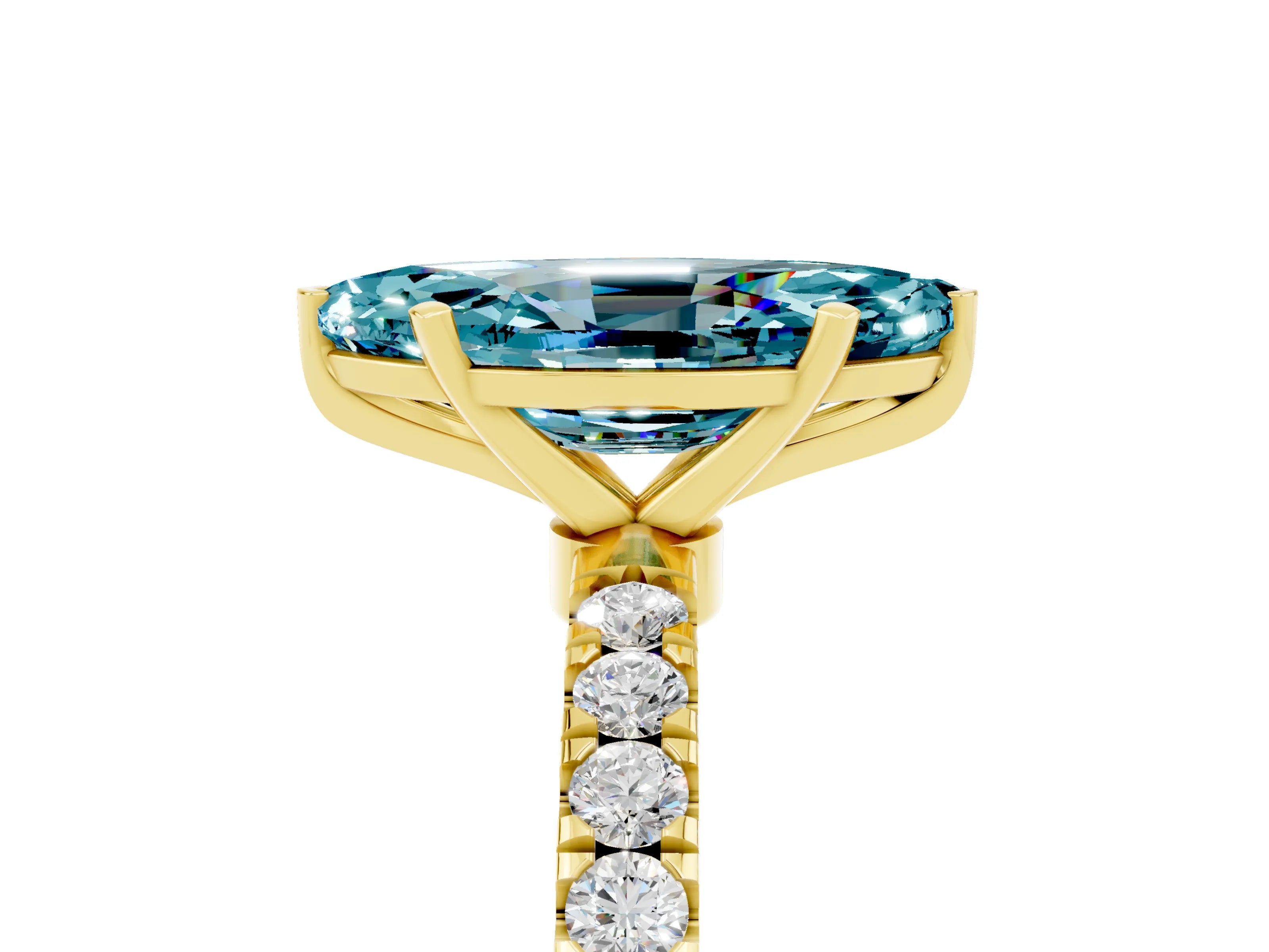Yellow gold Marquise Cut Blue Topaz Solitaire Ring with Pavé Accents and Four-Prong Setting_5