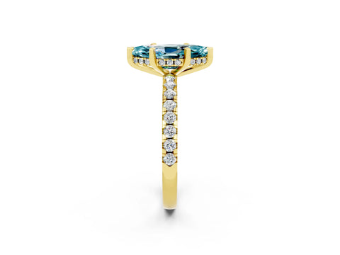 Yellow gold Marquise Cut Blue Topaz Solitaire Ring with Pavé Band and Four-Prong Setting_62